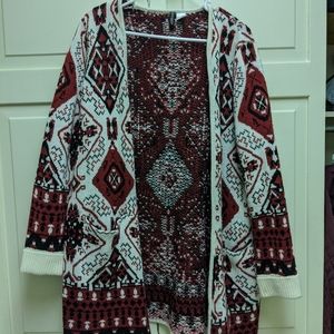 H&M red and cream sweater coat